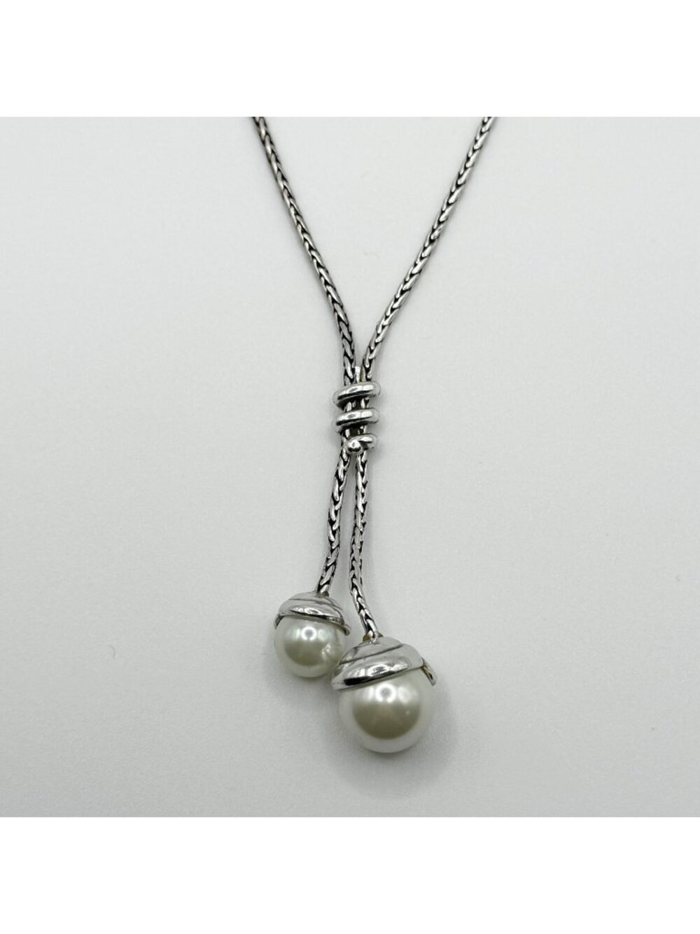 Brighton Twist Silver-Tone Lariat Necklace With Faux Pearls